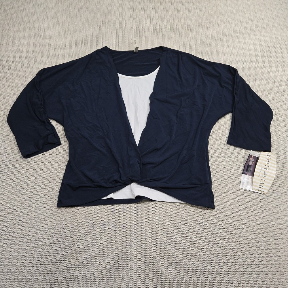 White Stag Cardigan Shirt Womens Large Blue Open Front Lightweight Stretch Layer